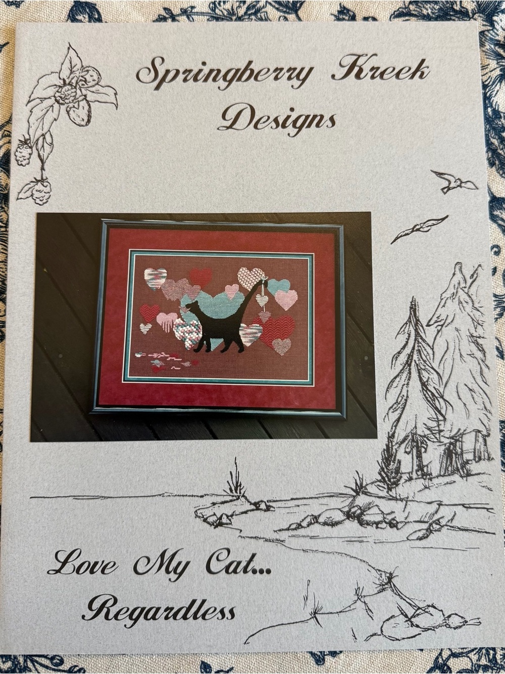 Springberry Creek Designs Black Cat Colorful Hearts Cross Stitch Pattern RARE